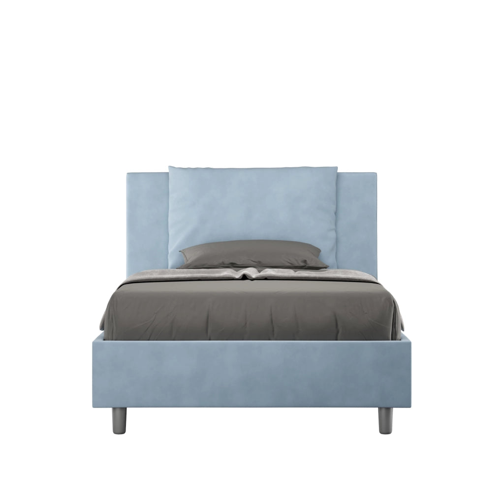 BS COM Letto singolo contenitore imbottito 100x210 microfibra azzurro