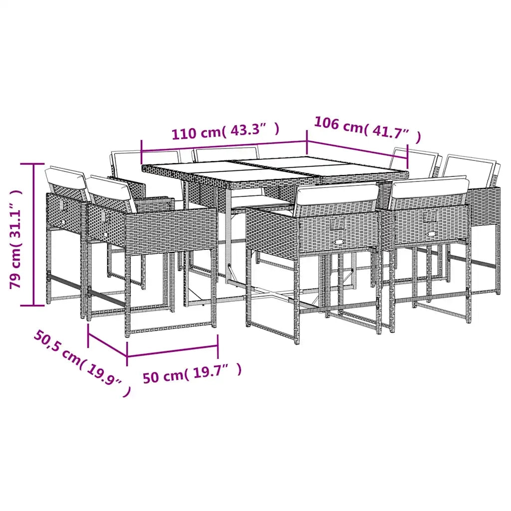 Set Pranzo da Giardino 9 pz con Cuscini Beige Misto Polyrattan 3278147