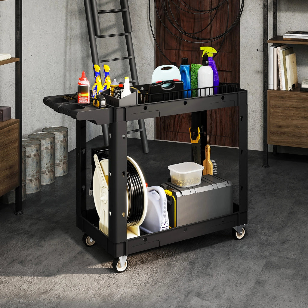 Carrello Servante a 2 Livelli con Maniglia Laterale ¨C zephmum ¨C Nero