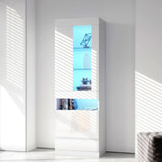 Vetrina moderna 50 x 40 x 180 cm bianca con LED USB; ante in finitura lucida e ripiani in vetro