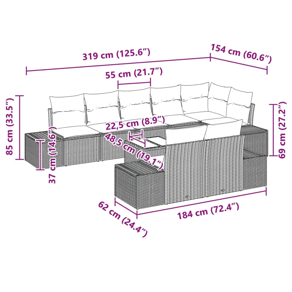 Set Divano da Giardino con cuscino 9 pcs Marrone polyrattan 3347124
