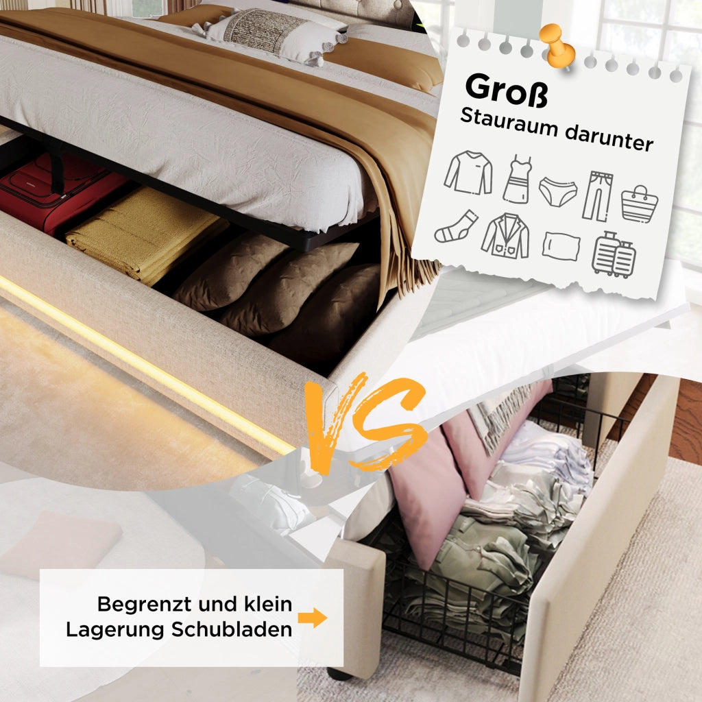 letto imbottito cotone beige 190 x 210 cm