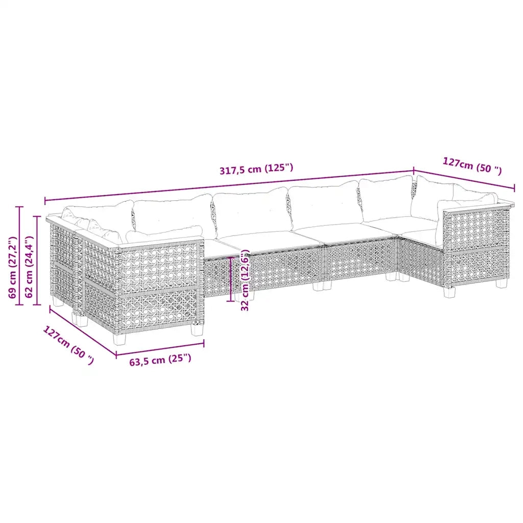 Set Divani da Giardino 7 pz con Cuscini Beige in Polyrattan 3261976