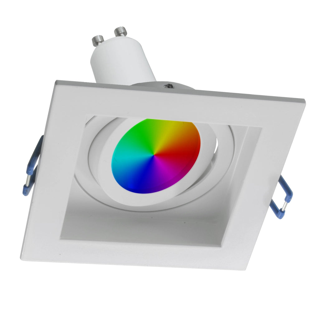 Faretto quadrato LED 6W RGB GU10 lampada orientabile incasso 90mm effetto luce colorata bar 230V BIANCO LUCE 3000K