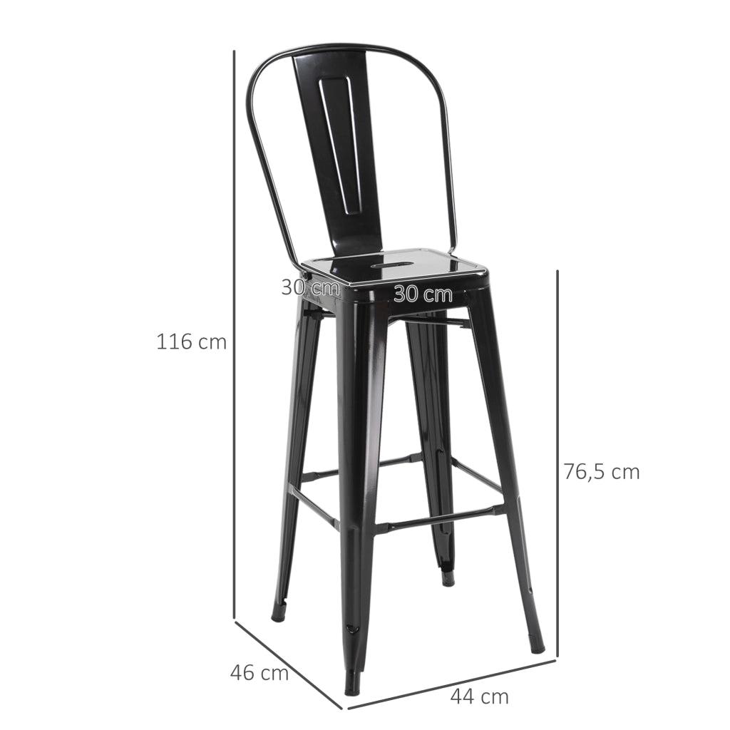 Set 4 Sgabelli da Bar Impilabili con Schienale Poggiapiedi Altezza Seduta 76cm ¨C Xylo ¨C Metallo Nero