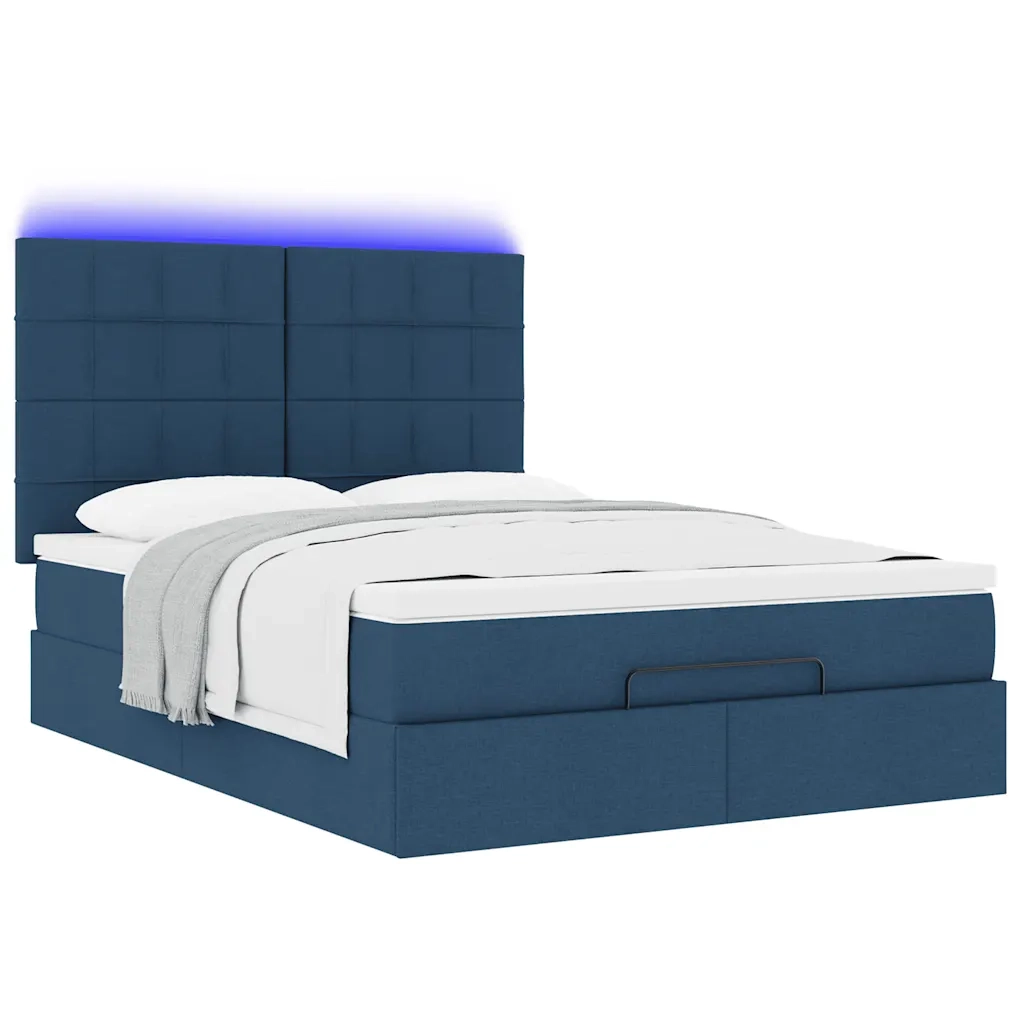 Struttura Letto Pouf con Materasso Blu 140x190 cm in Tessuto 3314009