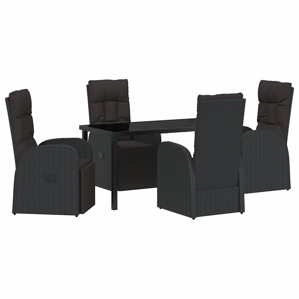 Set da Pranzo per Giardino con cuscino 5 pcs Nero polyrattan