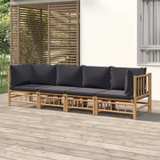 Set Salotto da Giardino 4pz con Cuscini Grigio Scuro Bambù 3155216