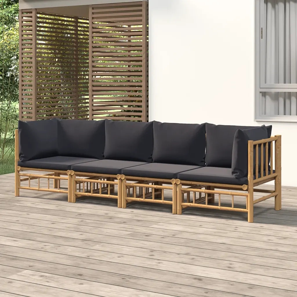 Set Salotto da Giardino 4pz con Cuscini Grigio Scuro Bambù 3155216