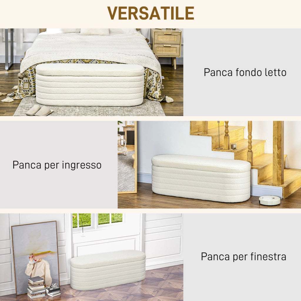 Panca Contenitore Letto in Tessuto ¨C zephmum ¨C 116x41x40.5cm Crema