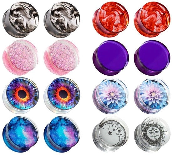 Set di Tunnel per Orecchio da 16 Pezzi - Acrilico/Ferro Inox - Espanditori di Orecchio - Espansione di Piercing - Dimensioni Multiple 8mm-25mm - Comfortevole e Stilistico - Orecchini per Tunnel