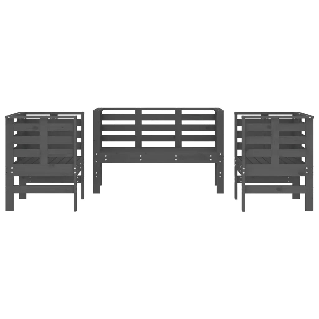 Set Salotto da Giardino 3 pz | Set di Mobili da Esterno Grigio in Legno Massello di Pino