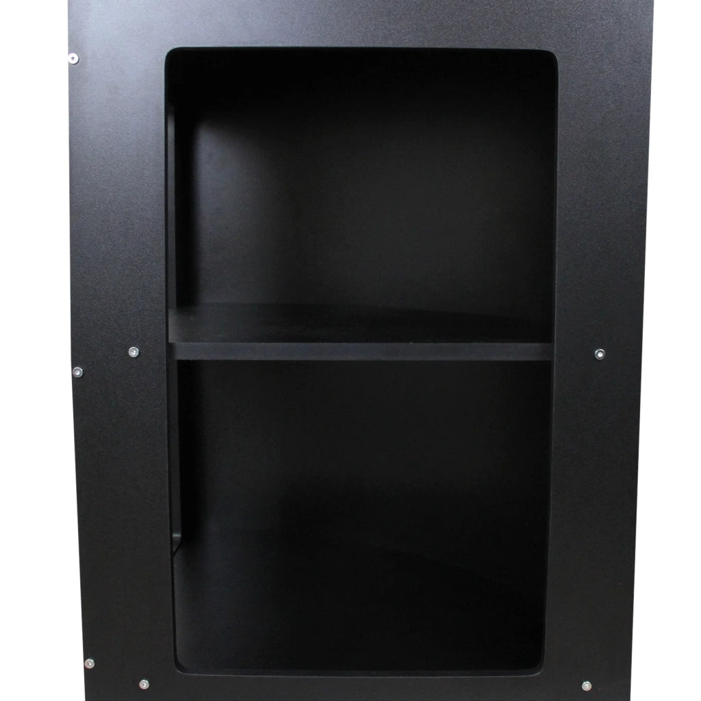 Bancone angolare curvo CM60 in MDF nero con ripiani interni per negozio