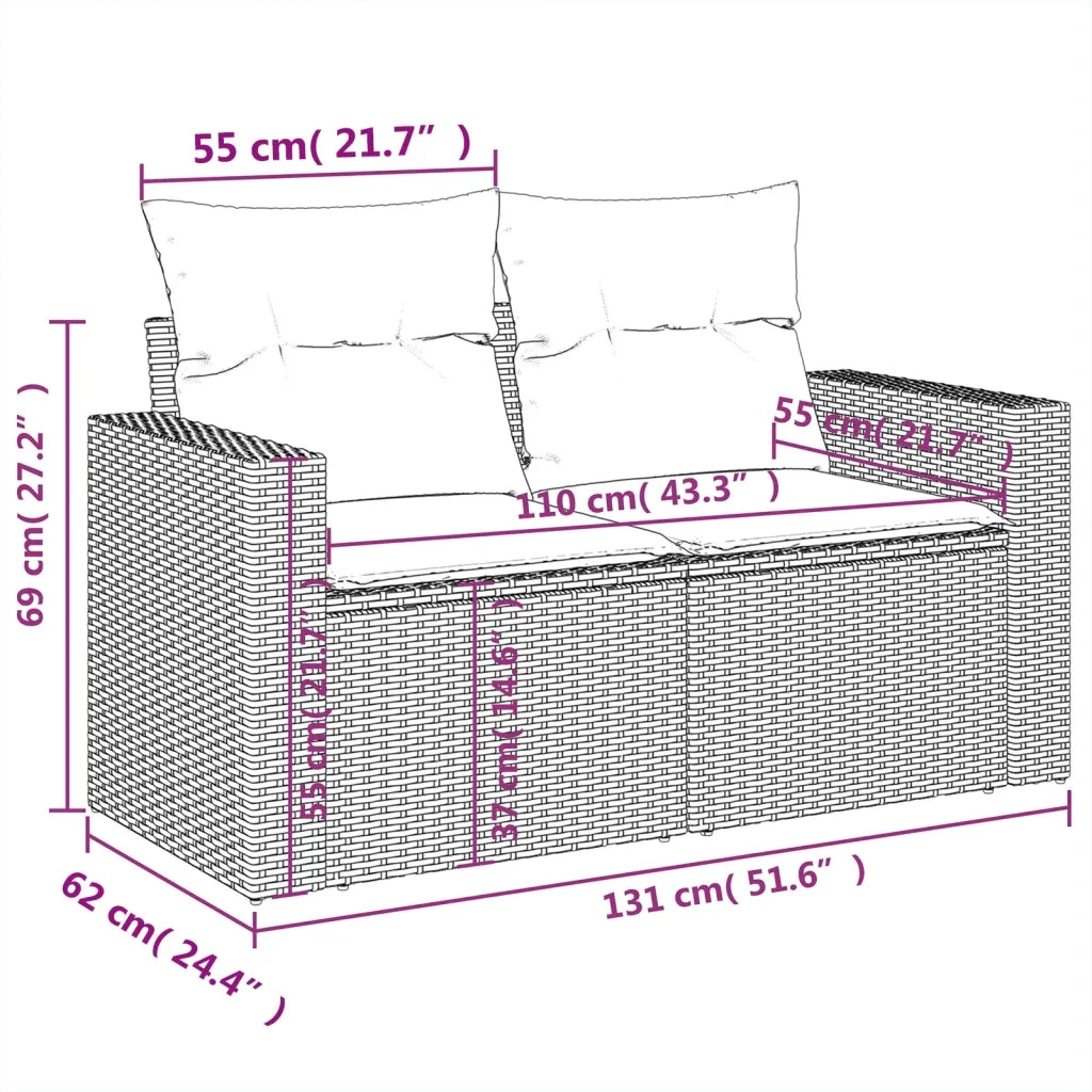 Set Divani da Giardino 10 pz con Cuscini Nero in Polyrattan 3219497