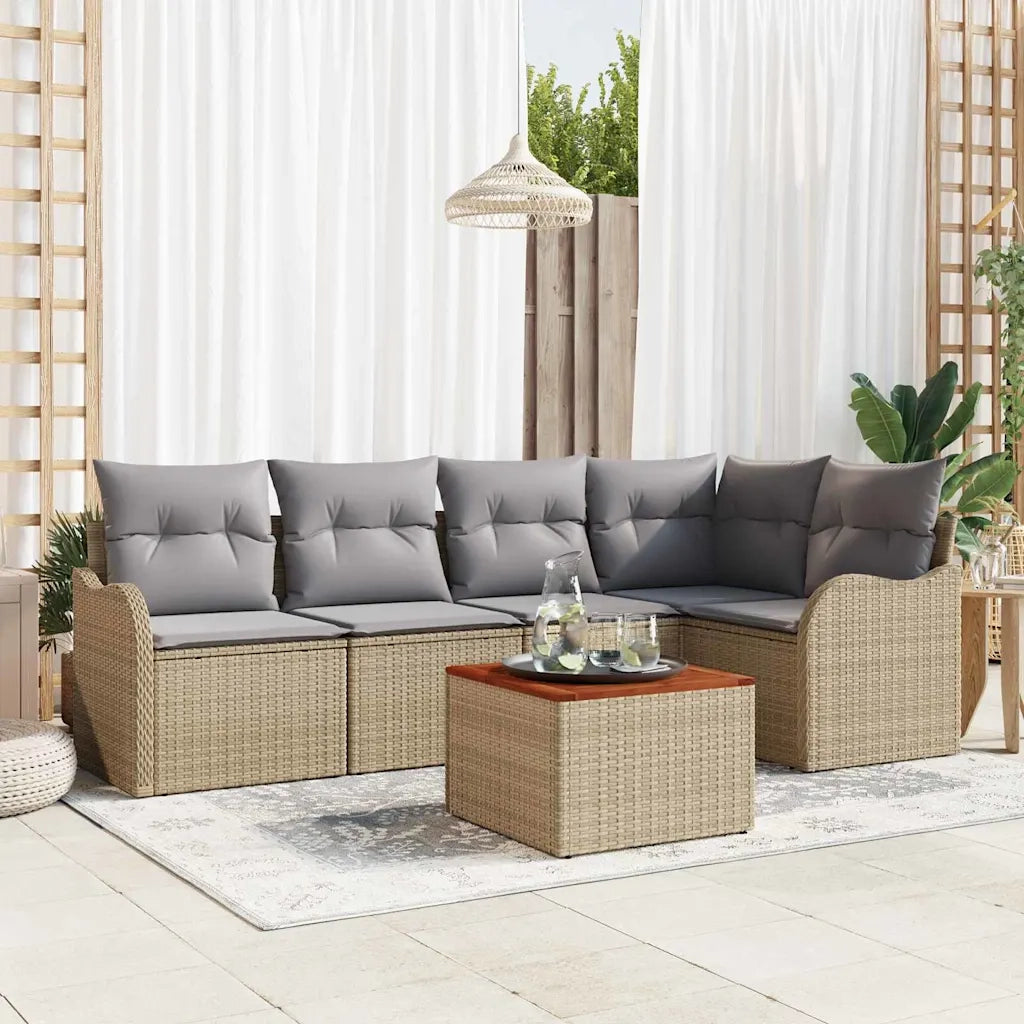 Set Divano da Giardino 6 pcs Beige e Grigio Chiaro polyrattan