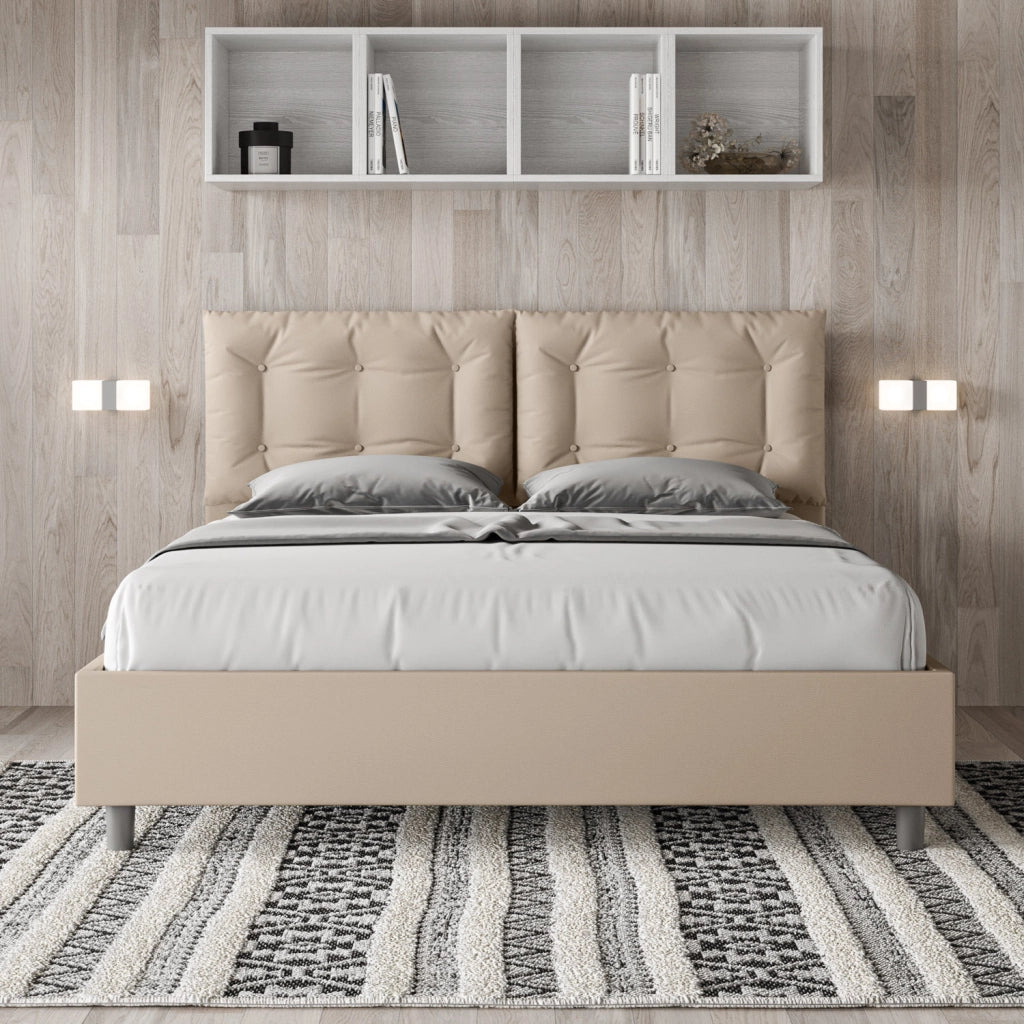 BS COM Letto matrimoniale con rete imbottito 160x210 similpelle tortora