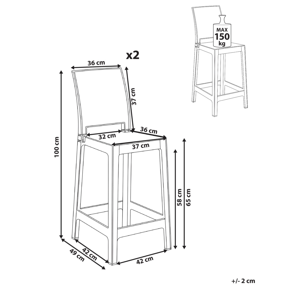 Set di 2 sgabelli da bar plastica trasparente sedie da bar sedia alta cucina moderno