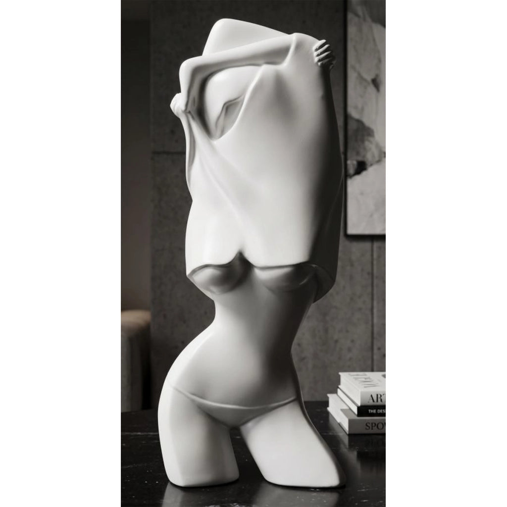 Scultura Astratta Figura Femminile in Poliresina Bianco Opaco