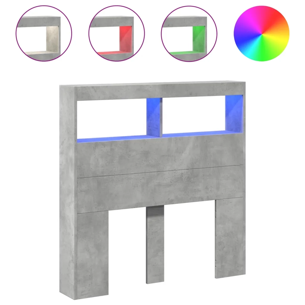 Testiera | Testata con Contenitore a LED Grigio Cemento 100x17x102 cm