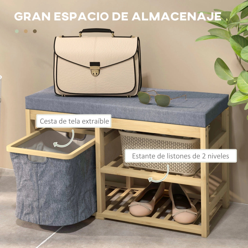 Scarpiera con Seduta ¨C Minimal ¨C Legno Naturale 69x30x45 cm