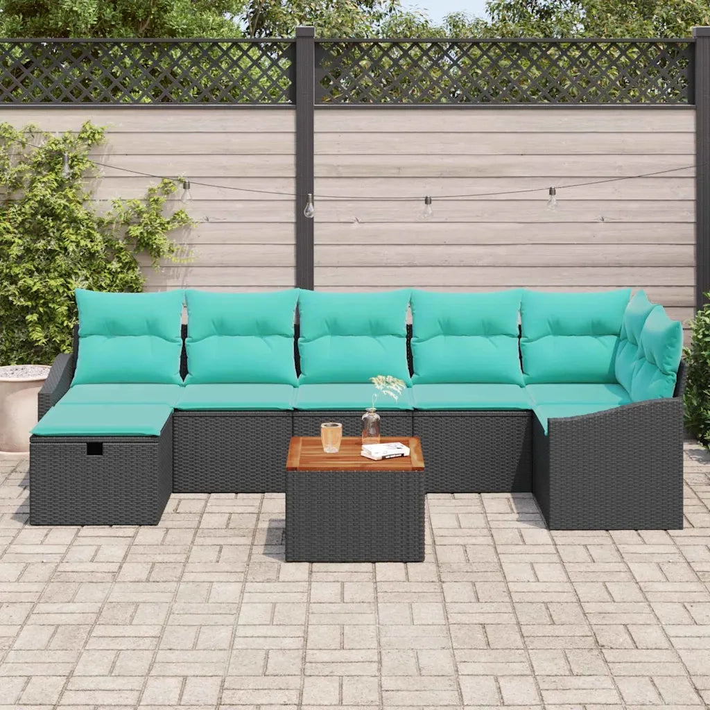 Set Divano da Giardino con cuscino 8 pcs Nero polyrattan 3359578