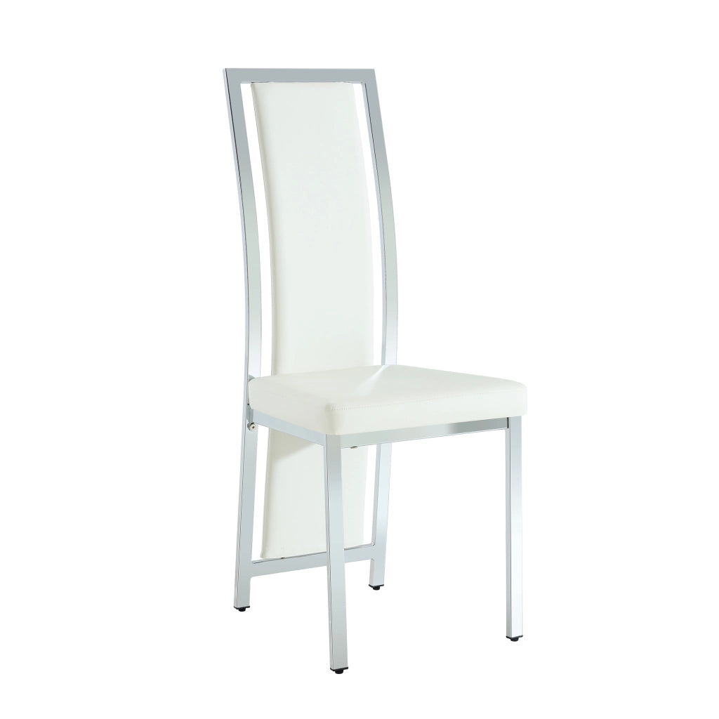 Set tavolo da pranzo e sedie con 1 tavolo rotondo e 4 sedie in vetro temperato; metallo e PU bianco e argento