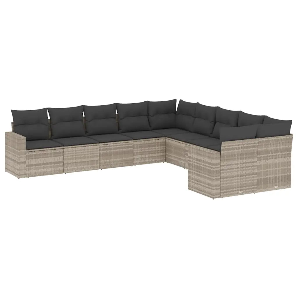 Set Divano Giardino 10 pz con Cuscini Grigio Chiaro Polyrattan