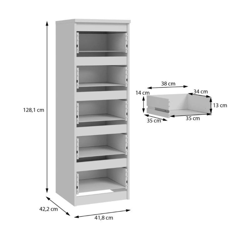 Cassettiera Morgan 5 cassetti 41.8 x 42.2 x H 128 cm. colore bianco opaco