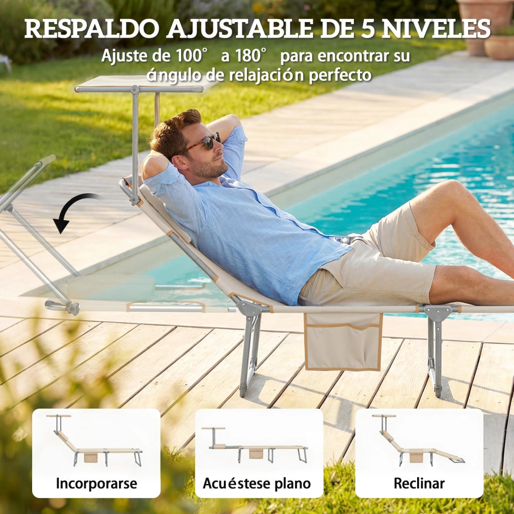 Poltrone Reclinabili Pieghevoli con Cuscini ¨C Minimal ¨C Tessuto Beige
