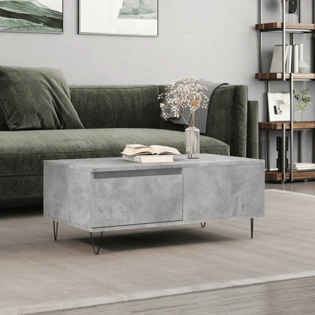 Tavolino Salotto-Tavolino da soggiorno-Tavolo Grigio Cemento 90x50x36,5 cm Legno Multistrato 522975