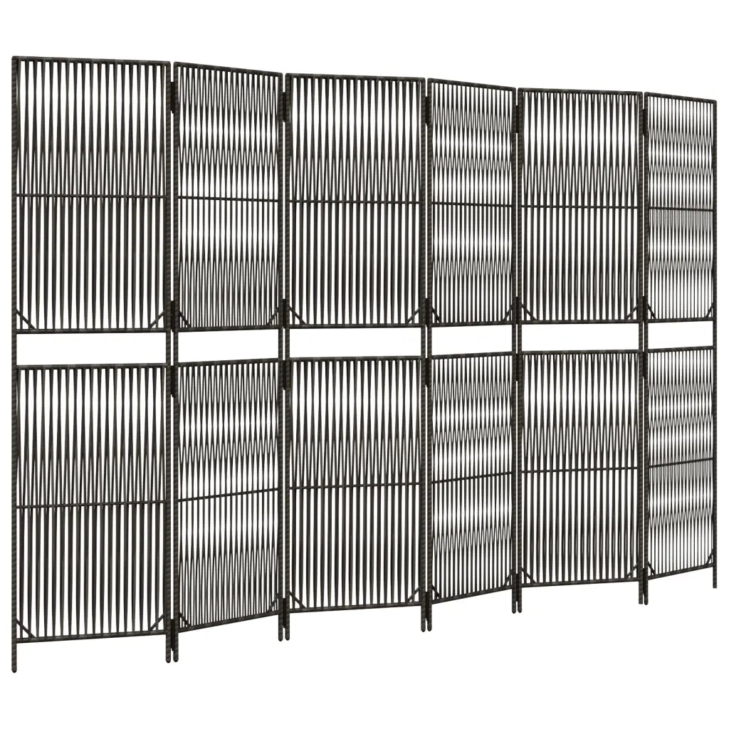 Divisorio per Ambienti | Divider per stanze | Paravento a 6 Pannelli Grigio in Polyrattan