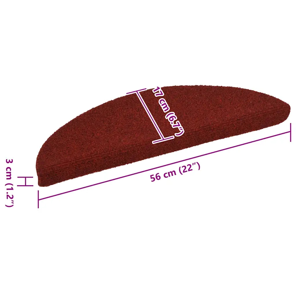 Tappetini per scale autoadesivi 15 pz 56x17x3 cm Bordeaux Rosso Semicircolari 132694