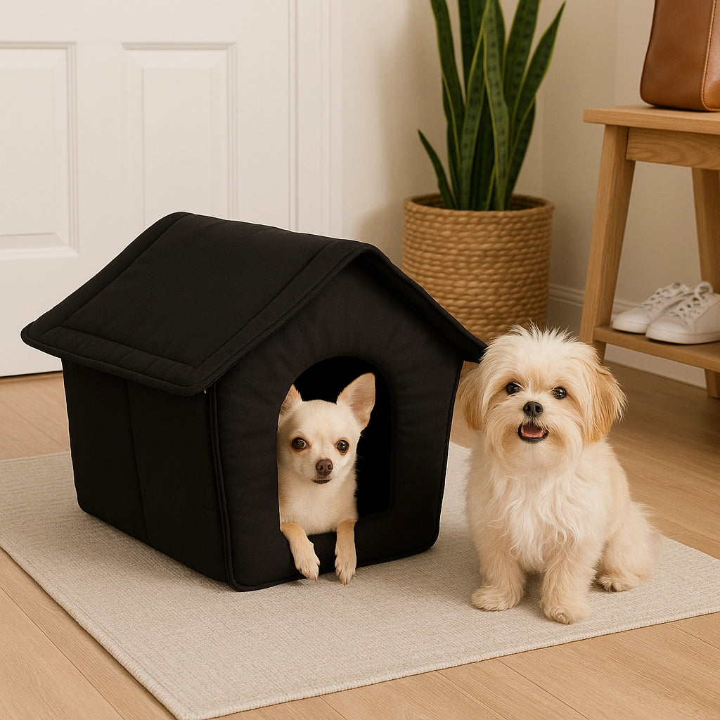 Casetta Pieghevole per Animali Domestici in Tessuto Nero 43x43x36cm Cani e Gatti