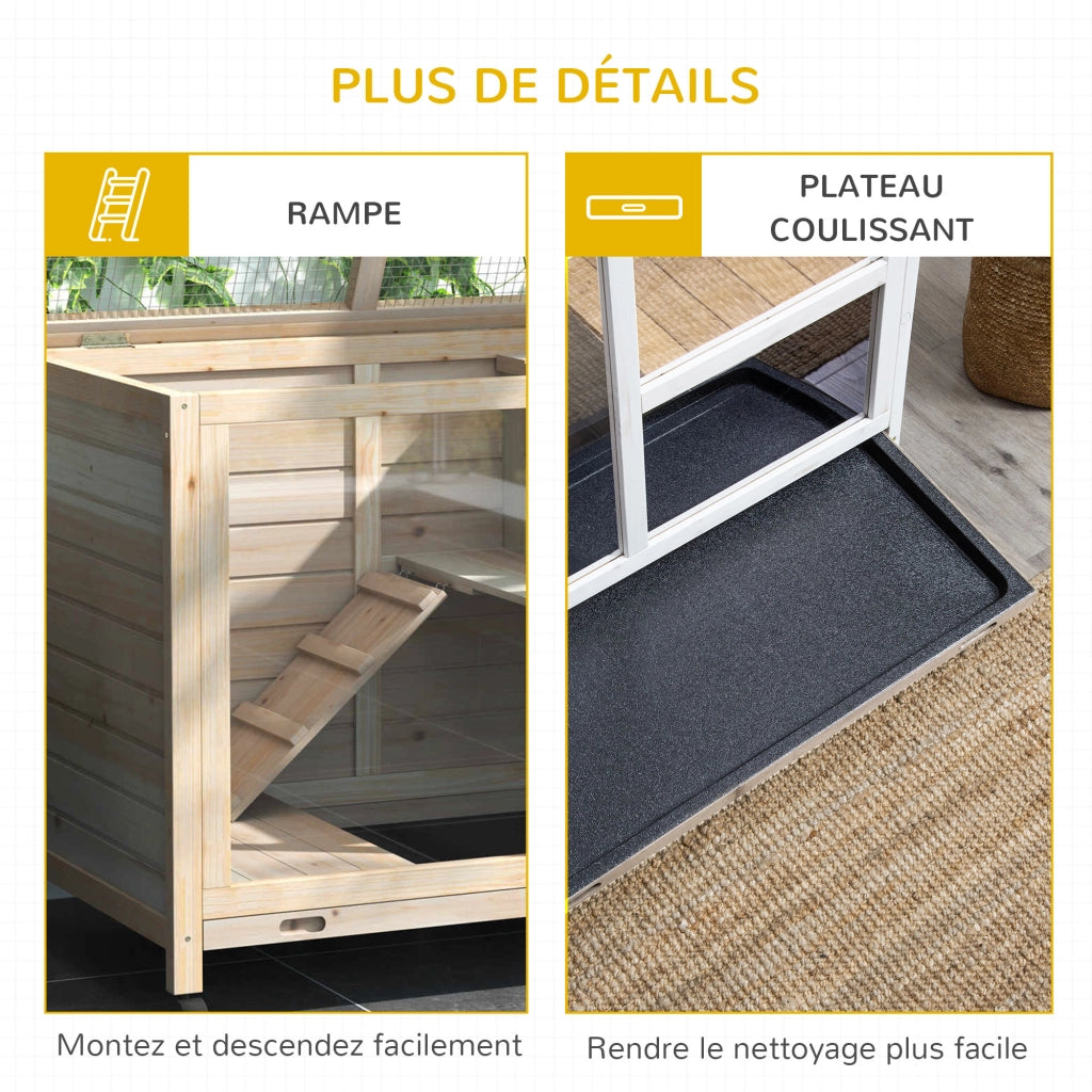 Gabbia per conigli a 2 piani con ruote ¨C Xylo ¨C legno massello naturale 91,5x53,3x73 cm