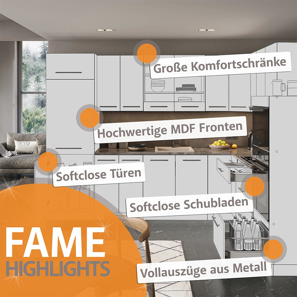 Cucina completa Fame-Line Bianco rustico/Antracite 140 cm, PL Antracite Vicco
