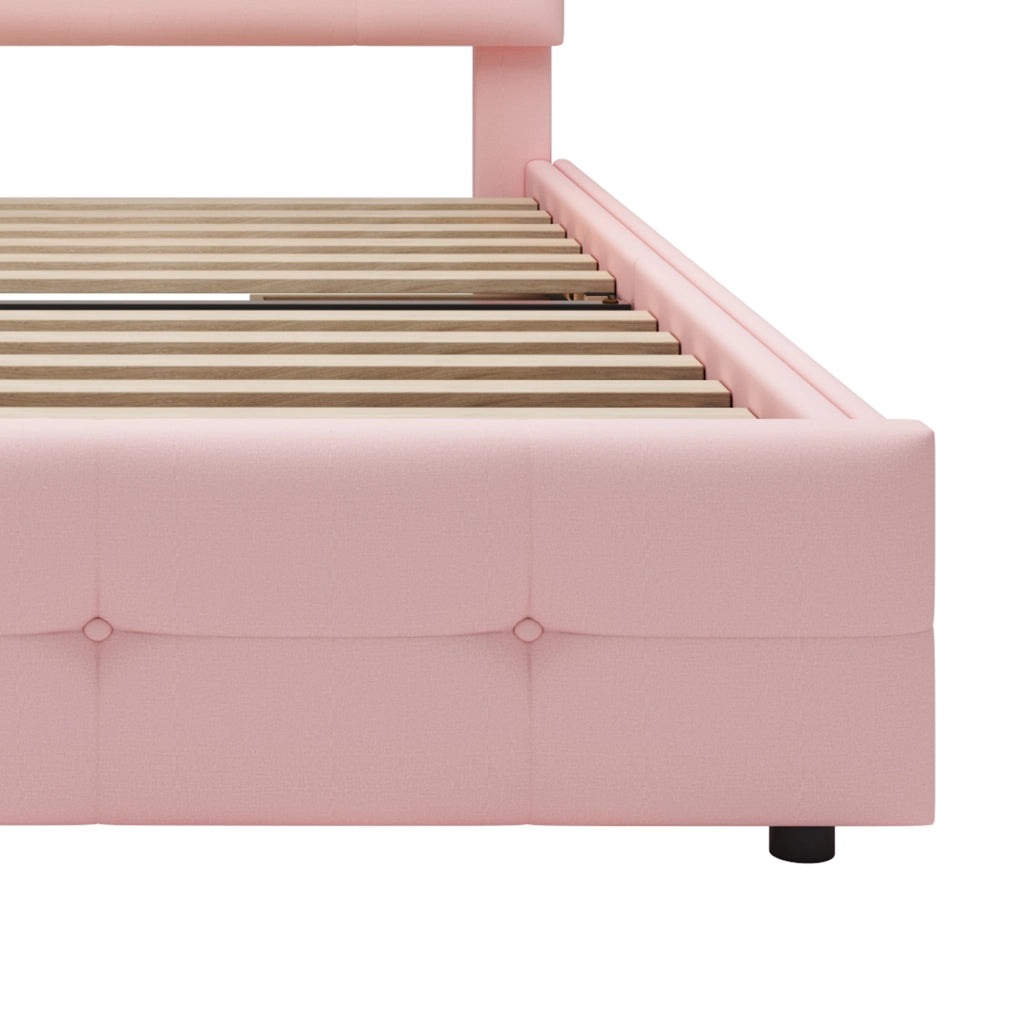 LETTO 90x200 cm Rosa con LED e 2 cassetti