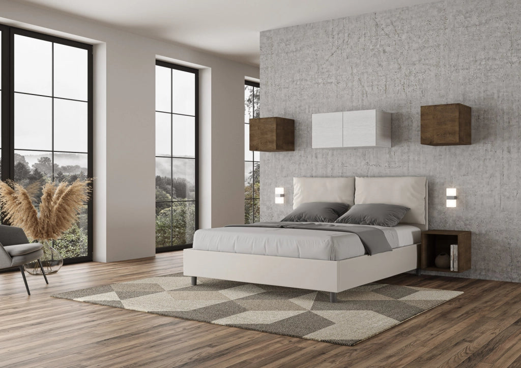 BS COM Letto matrimoniale senza rete imbottito 160x200 similpelle bianco