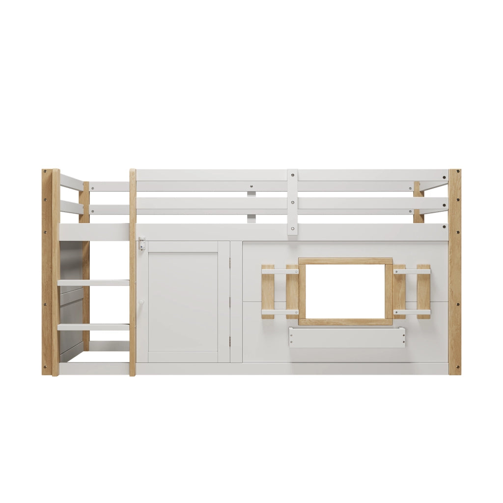 OKWISH Letto a Soppalco 90×200 cm, Letto Singolo con Scala e Spazio Gioco Modulare, senza Materasso, in Legno Massello, Bianco