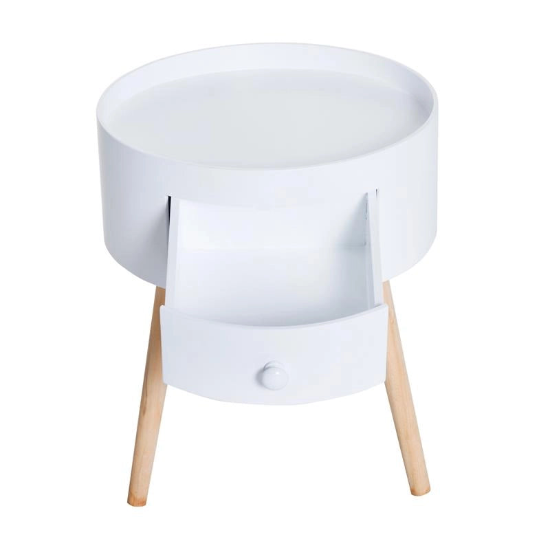 TAVOLINO DA SALOTTO MODERNO CON CASSETTO 38X45CM IN LEGNO BIANCO