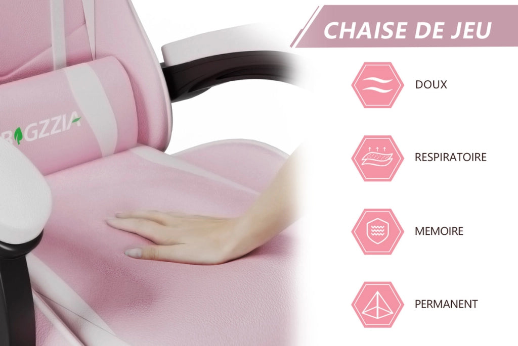 Sedia da gioco,  Sedia da gioco ergonomica, altezza regolabile, schienale reclinabile, con braccioli e poggiatesta, rosa e bianco