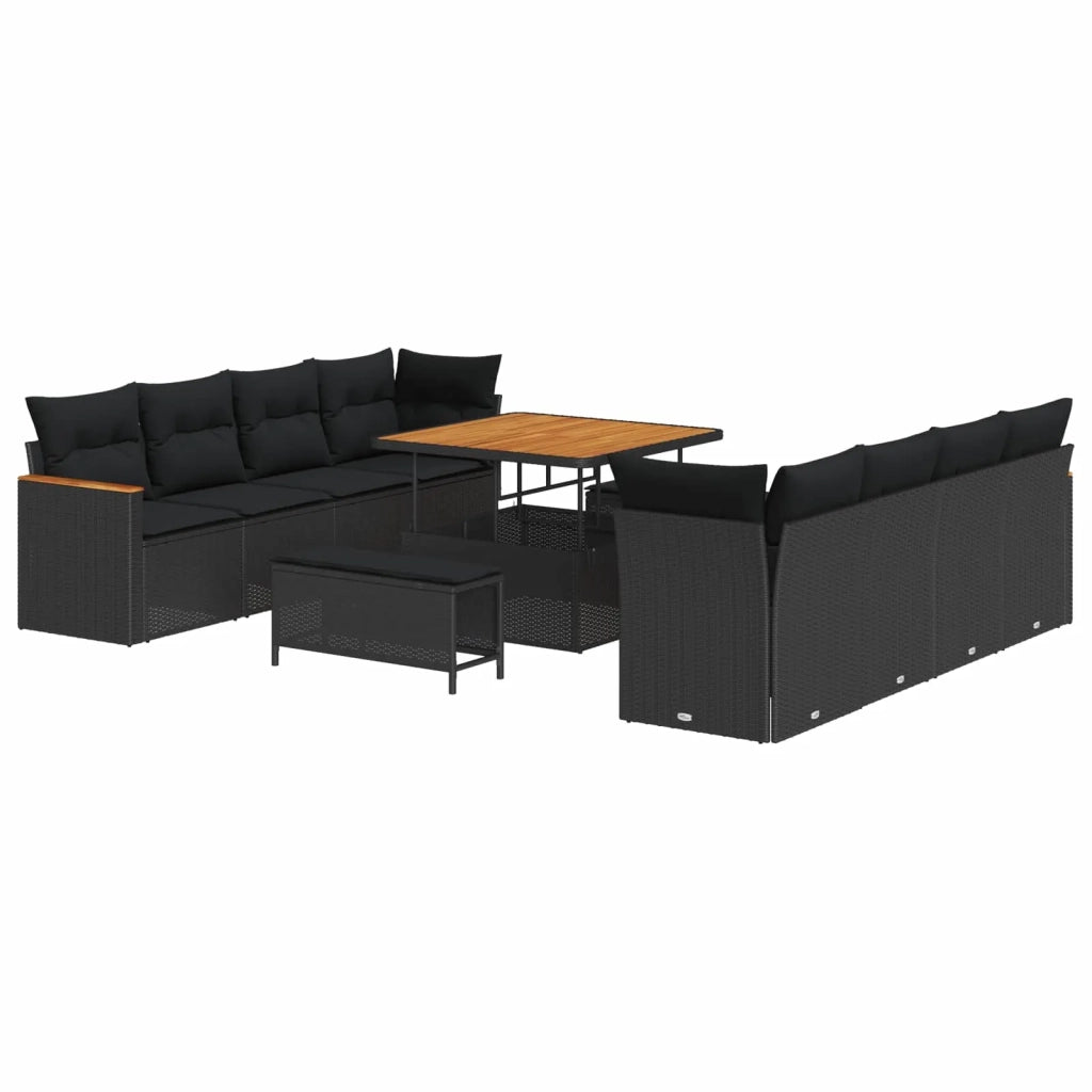 Set Divano da Giardino con cuscino 12 pcs Nero polyrattan