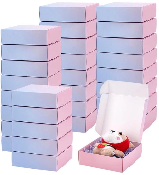 Scatole di regalo 30 pezzi - Cartone - Piccola - Quadrata - Rosa/Blu - Dimensioni 12,3 x 12,3 x 4 cm - Scatola di spedizione