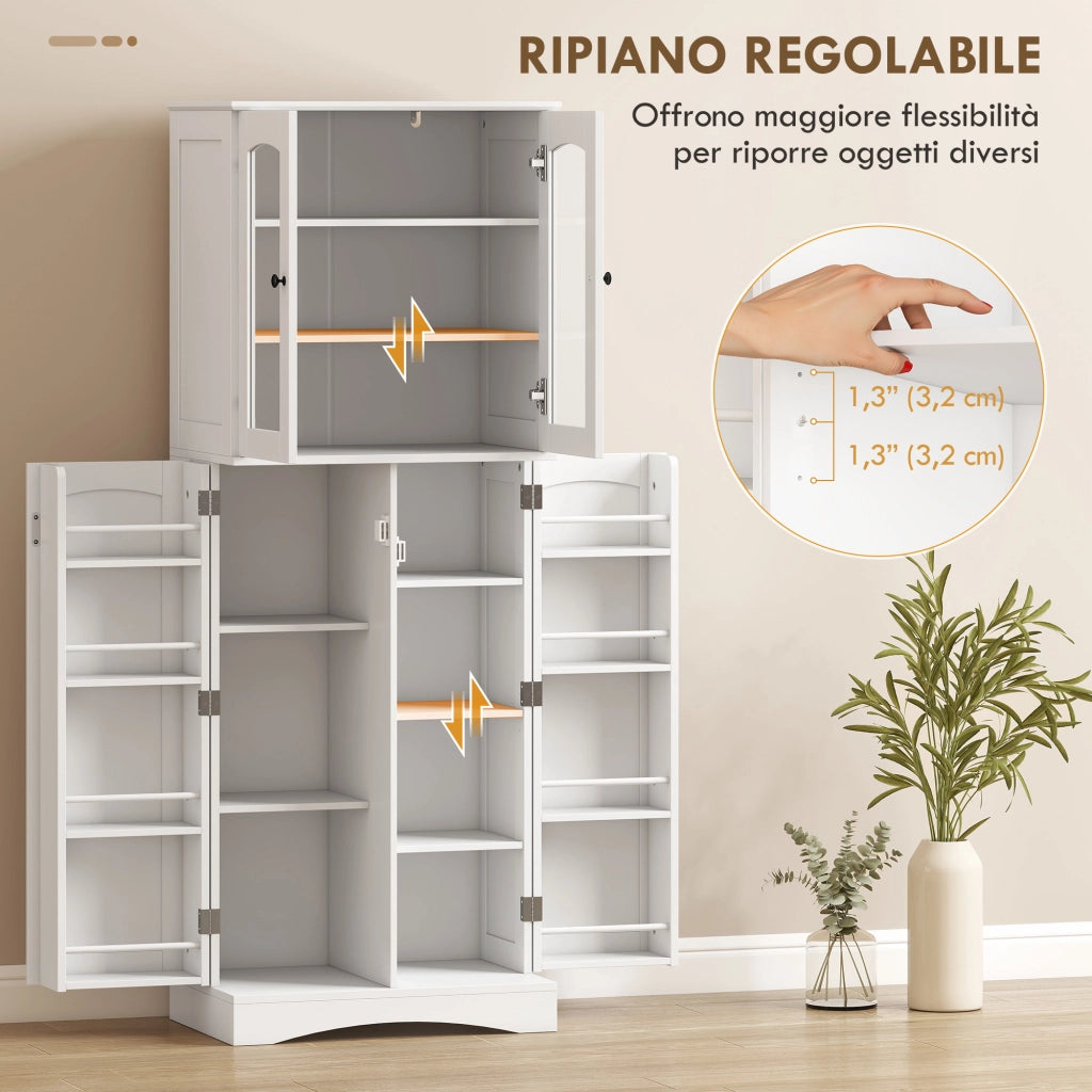 Mobile Dispensa Cucina con Ante, Armadietti e Cerniere a Chiusura Silenziosa, in Legno, 60x40x162 cm, Bianco