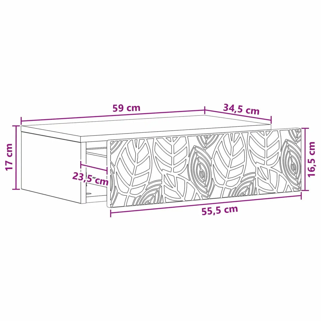 Tavolino da Parete Laterale Nero 59 x 34,5 x 17 cm 898826