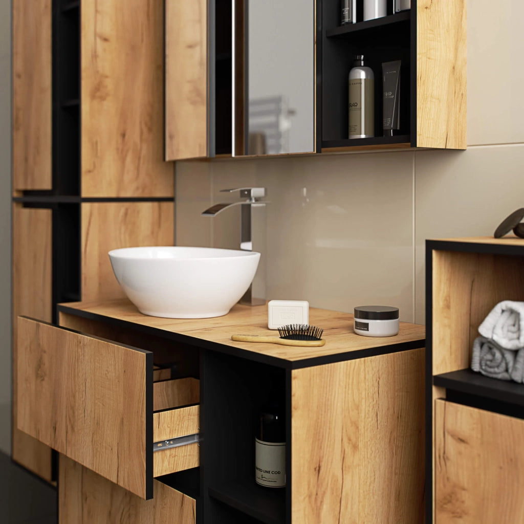 Colonna bagno sospesa VAMI Rovere Craft, Nero 50 cm 2 ante 50x30x170 cm