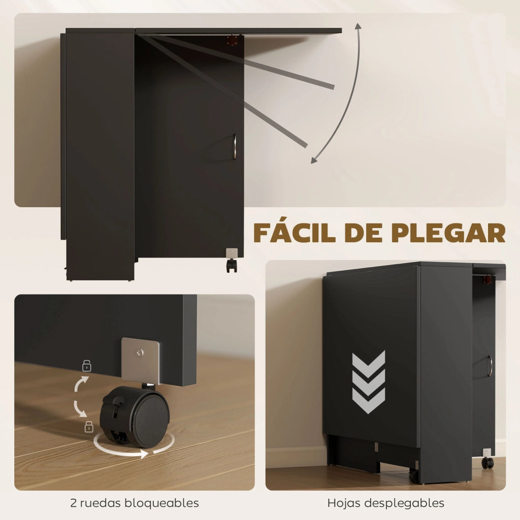 Tavolo da cucina pieghevole con ruote e ripiani ¨C zephmum ¨C 75x140x74 cm nero