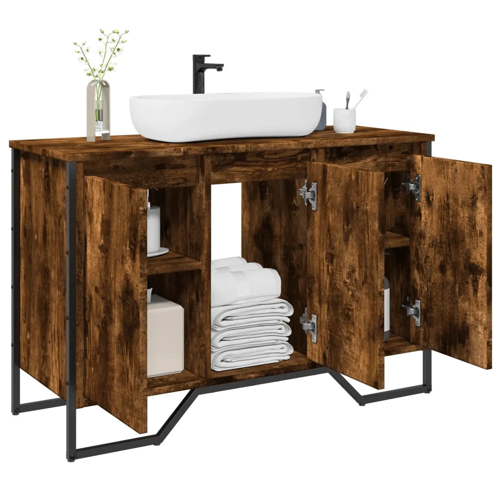 Mobile Lavabo Bagno-Armadietto da bagno Rovere Fumo 91x35x60 cm in Truciolato