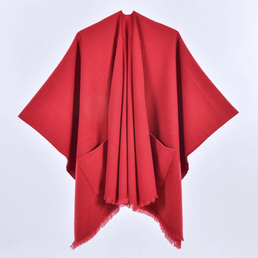 Nuovo mantello caldo da donna, semplice scialle in cashmere a tinta unita con spacco su entrambi i lati