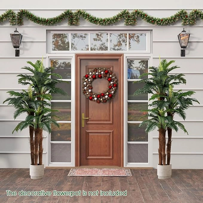 Set di 2 Palme Artificiali, Pianta Tropicale Finta 191 cm con 45 + 3 Foglie Regolabili, 3 Tronchi Realistici e Muschio, Pianta da Interno in Vaso per Decorazione di Casa e Ufficio