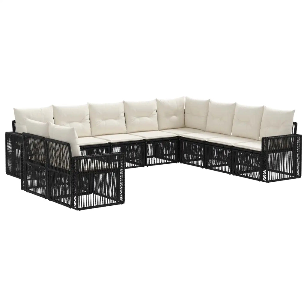 Set Divano da Giardino 10 pz Nero e Bianco Crema polyrattan 3435169